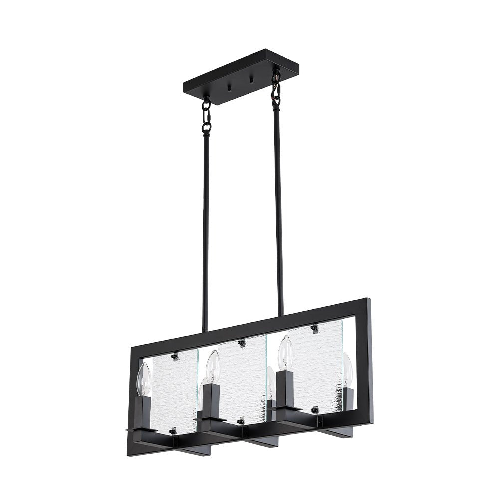 6-Light Candle Ripple Glass Black Rectangle Island Pendant
