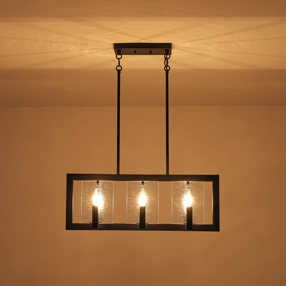 6-Light Candle Ripple Glass Black Rectangle Island Pendant