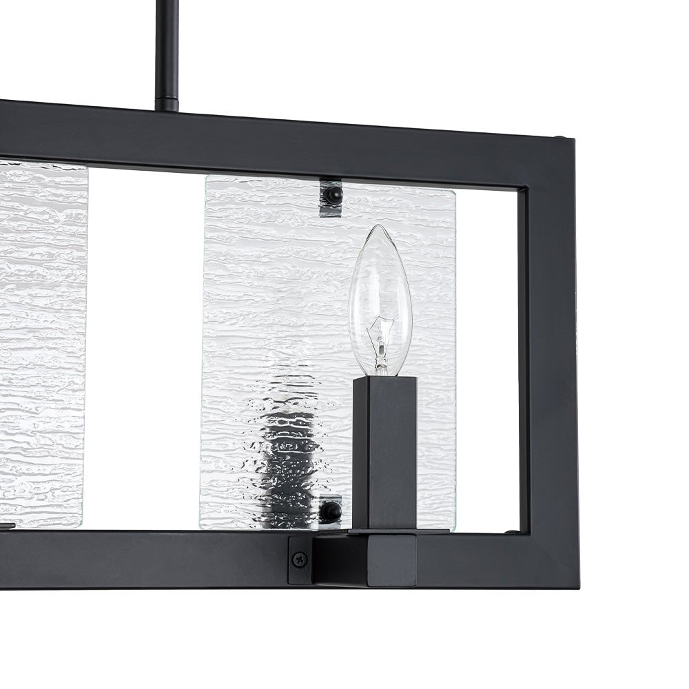 6-Light Candle Ripple Glass Black Rectangle Island Pendant
