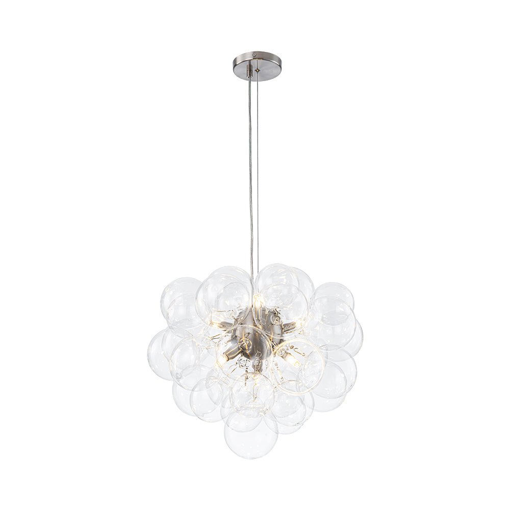 6-Light Dimmable Brass Cluster Clear Glass Bubble Sphere Chandelier