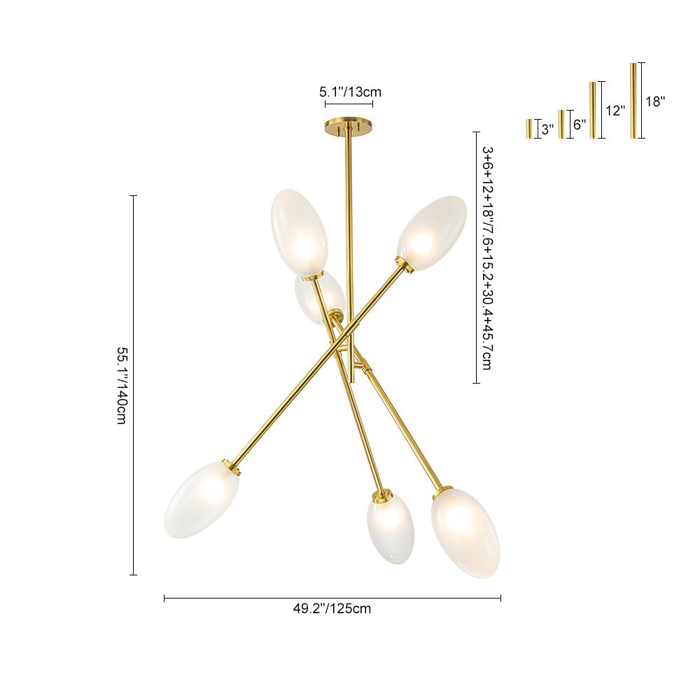 6-Light Frosted Glass Egg Adjustable Sputnik Ceiling Light