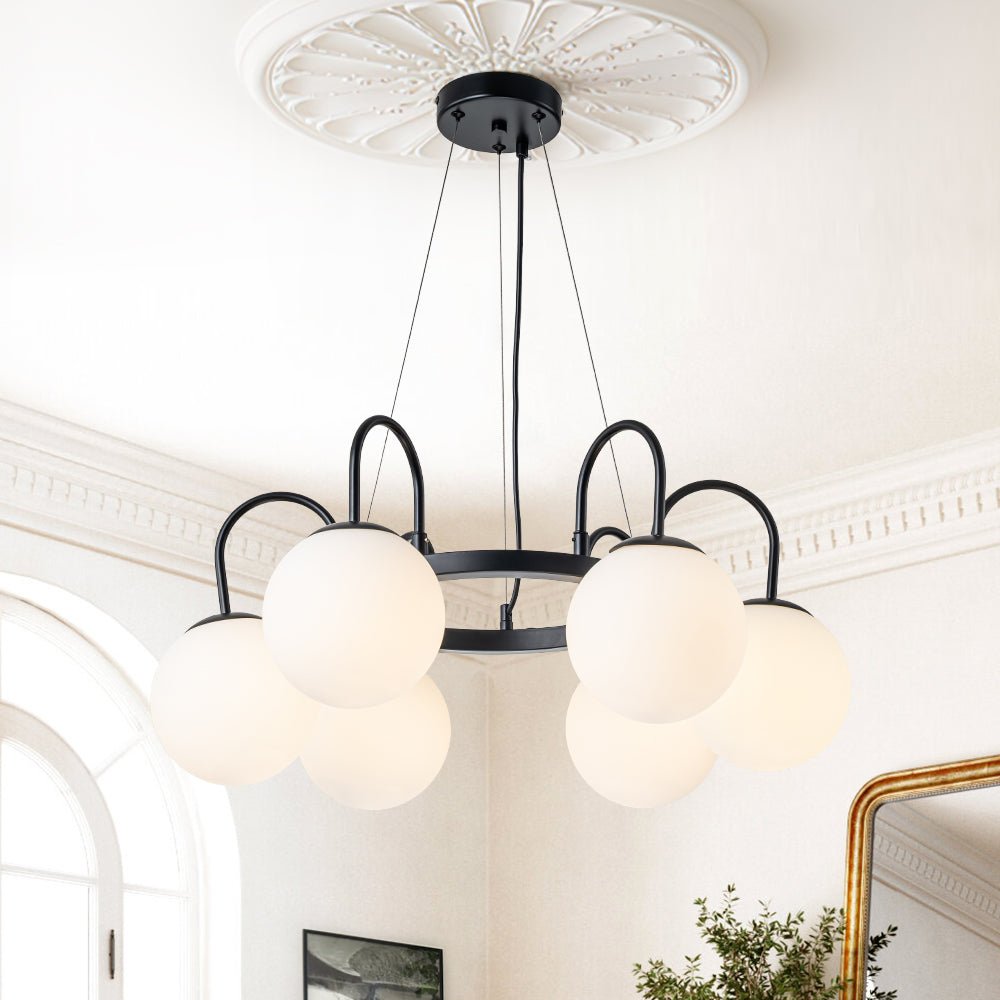 6-Light Frosted Glass Globe Bubble Round Chandelier