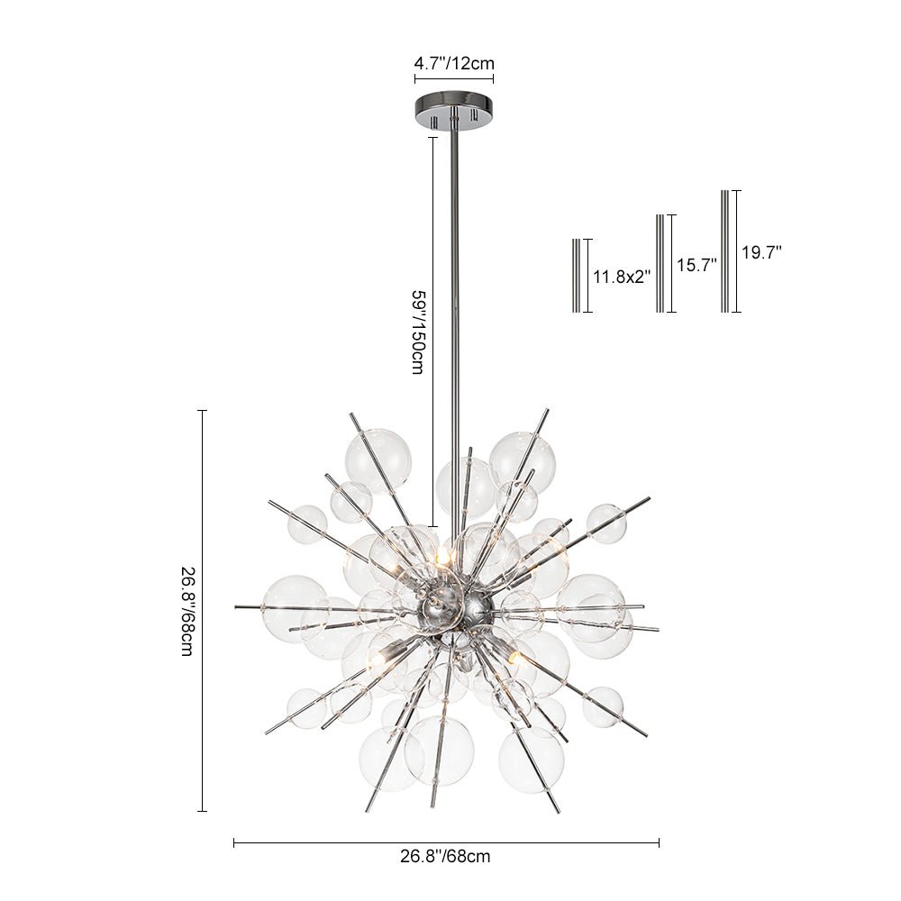 6-Light Glass Globe Bubble Sputnik Sunburst Chandelier