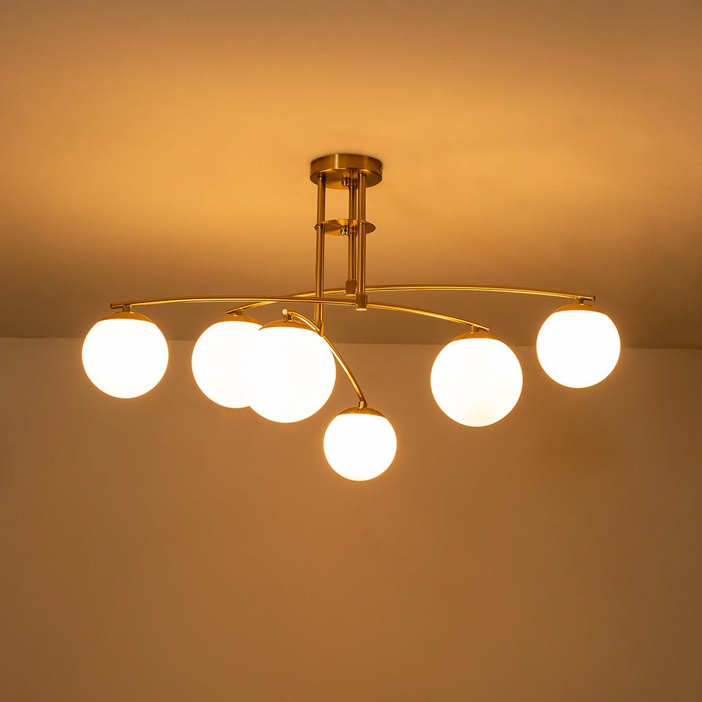 6-Light Milky Glass Globe Linear Sputnik Ceiling Light