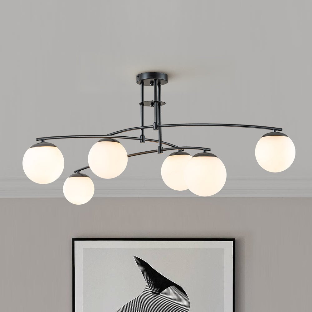 6-Light Milky Glass Globe Linear Sputnik Ceiling Light