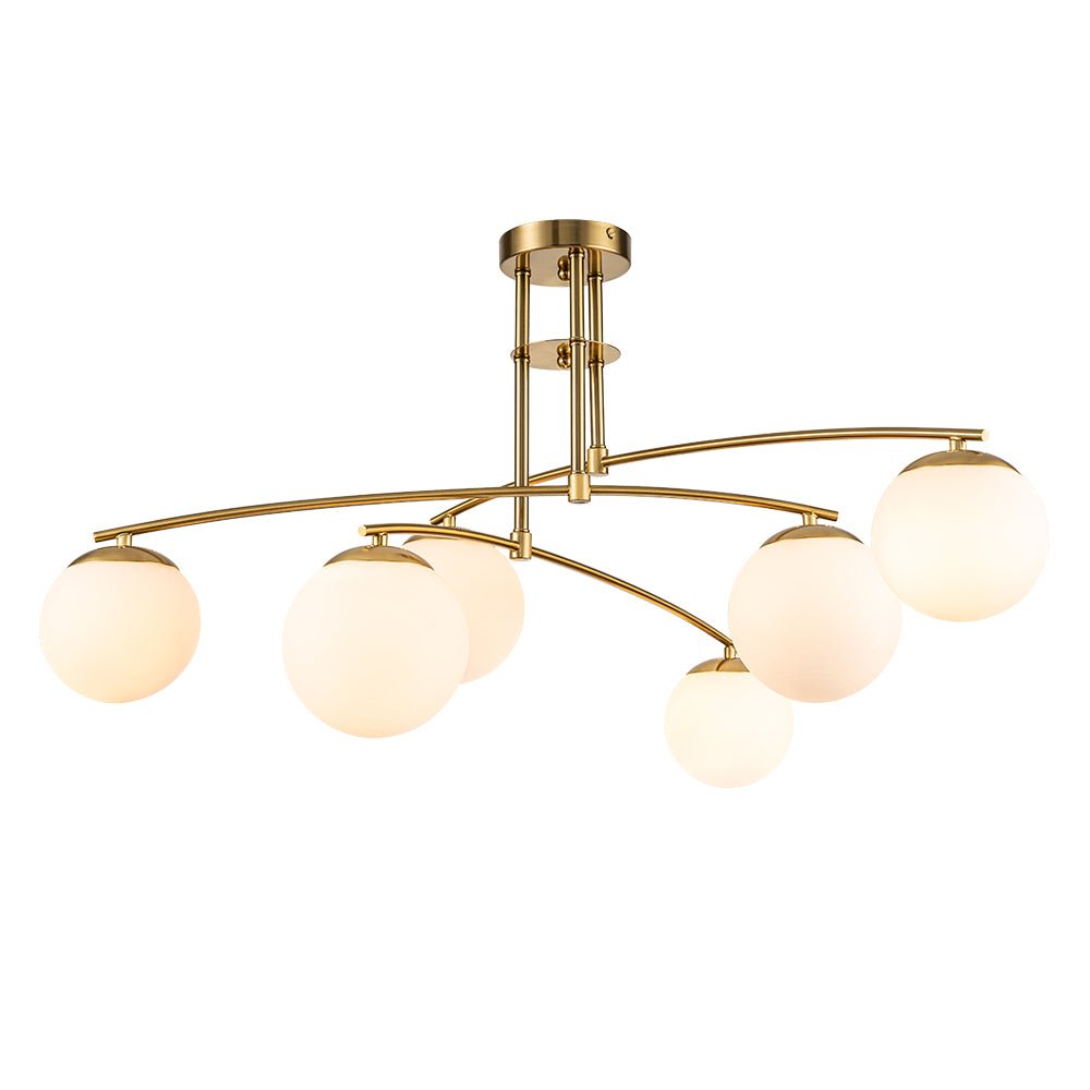6-Light Milky Glass Globe Linear Sputnik Ceiling Light