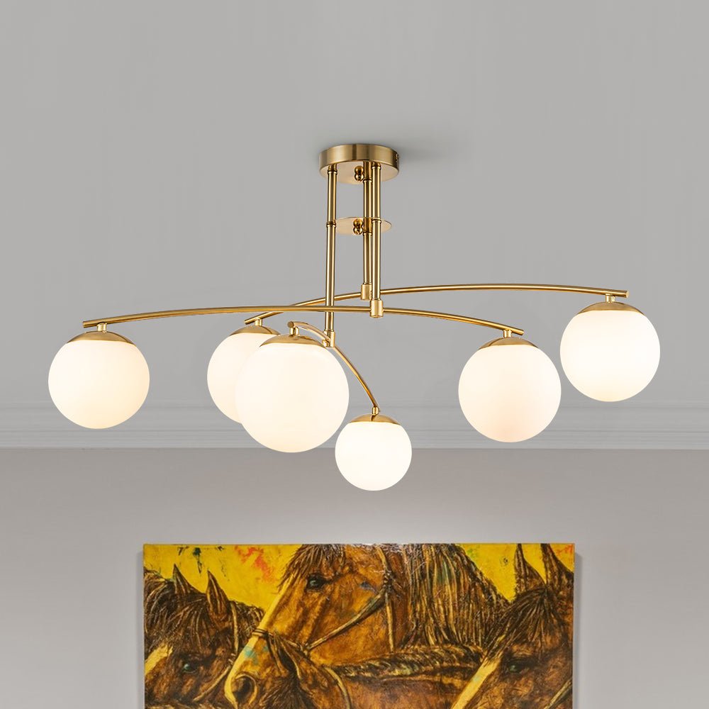6-Light Milky Glass Globe Linear Sputnik Ceiling Light