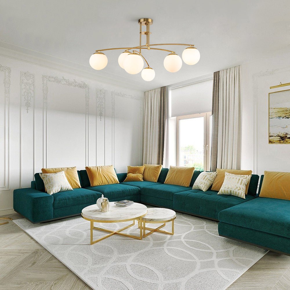 6-Light Milky Glass Globe Linear Sputnik Ceiling Light