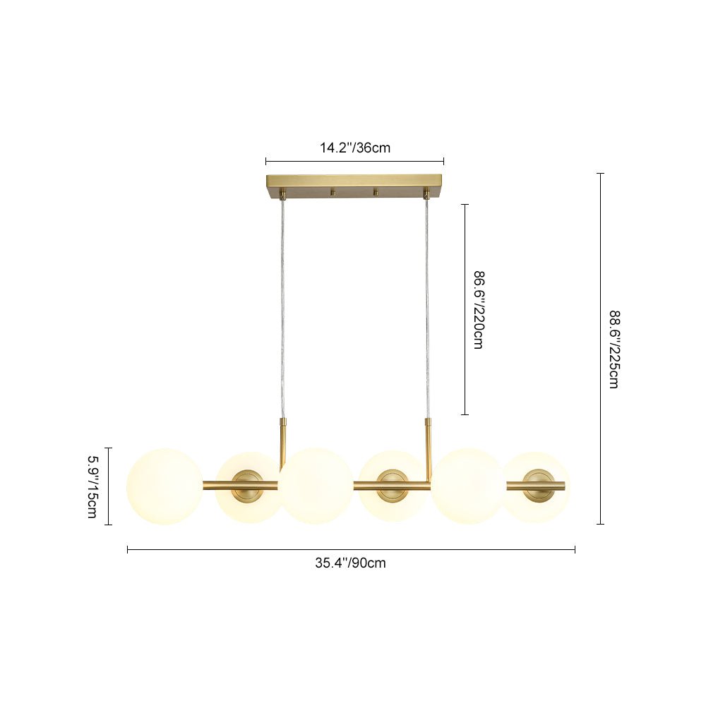 6-Light Opal Glass Globe Linear Island Chandelier