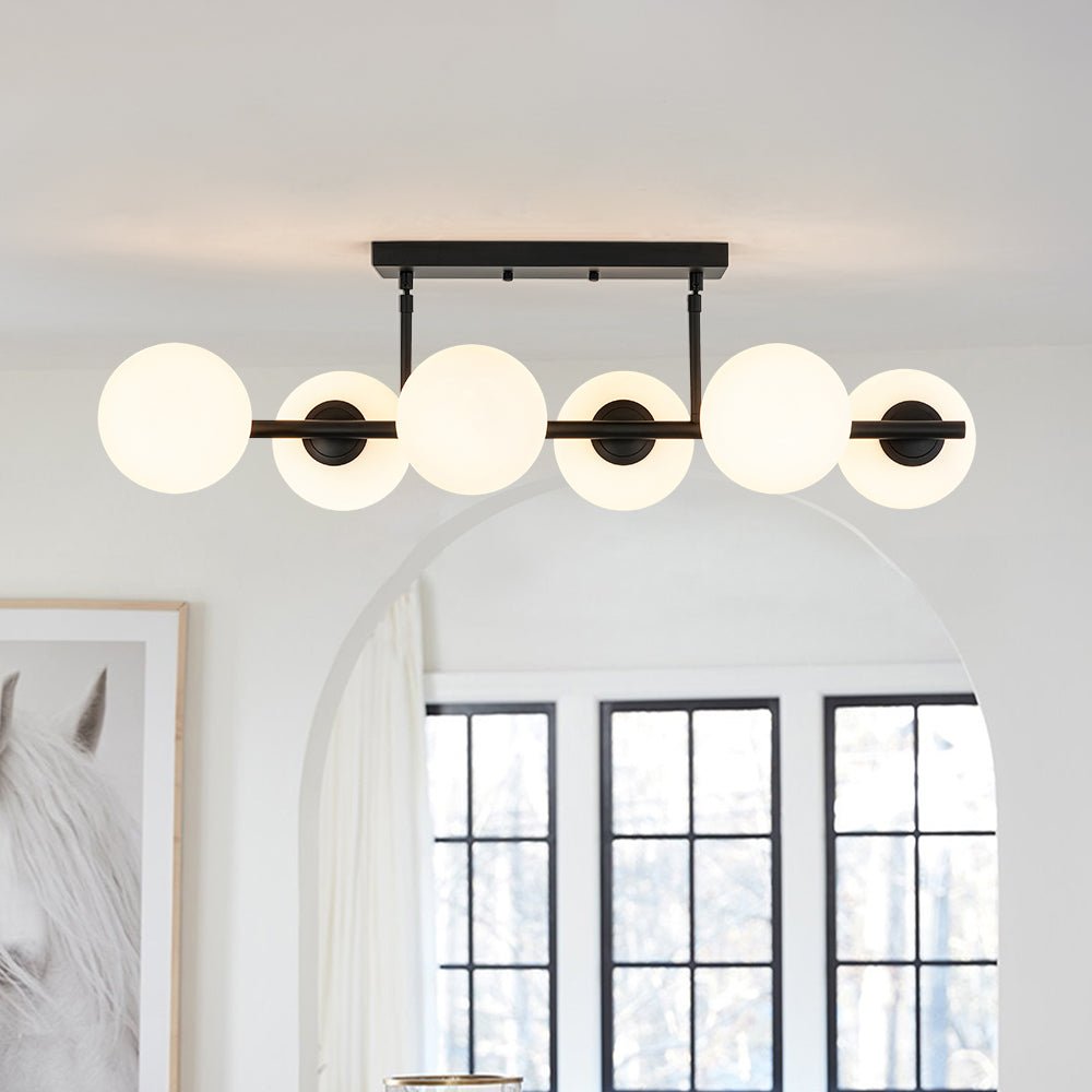 6-Light Opal Glass Globe Linear Island Chandelier