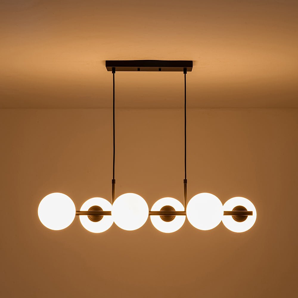 6-Light Opal Glass Globe Linear Island Chandelier