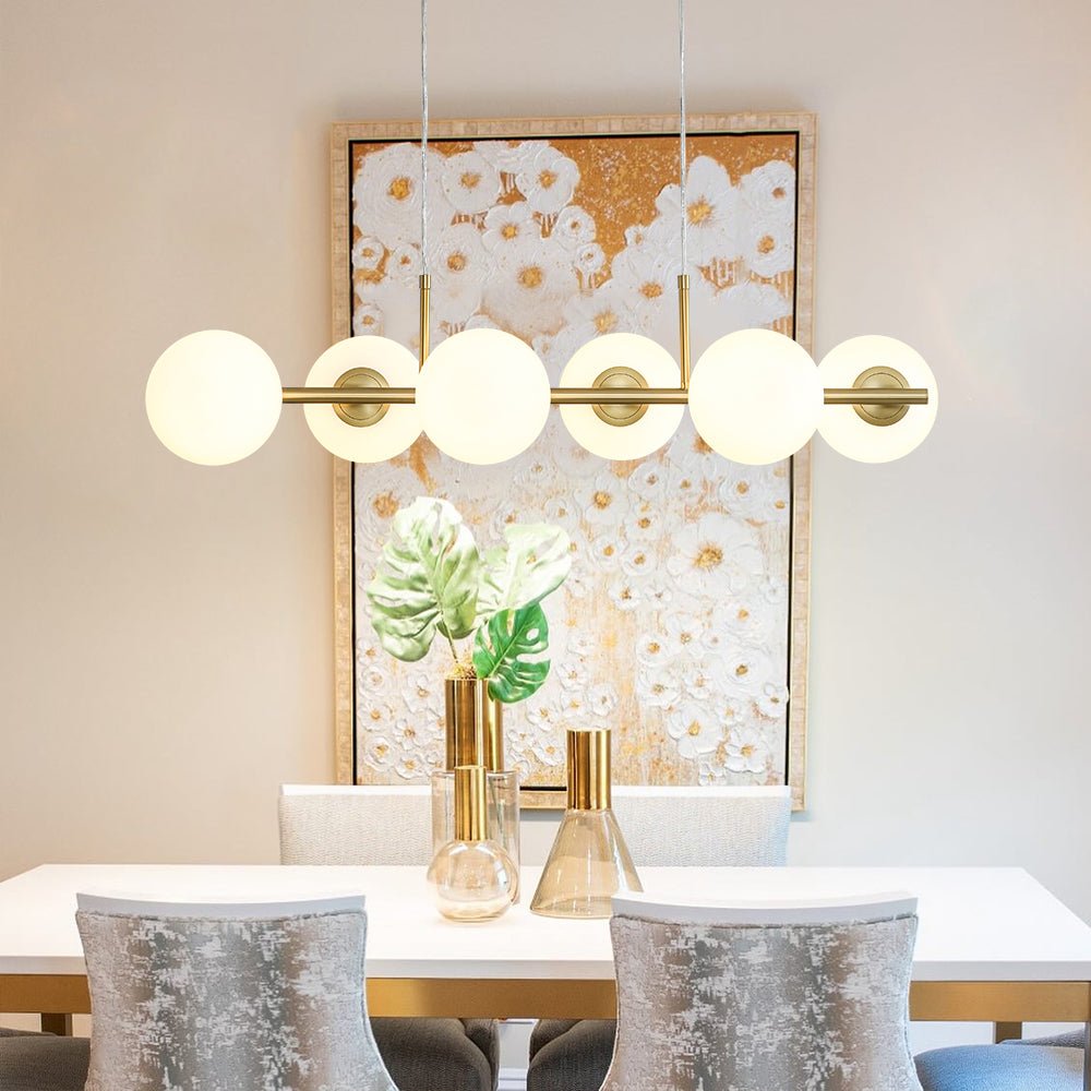 6-Light Opal Glass Globe Linear Island Chandelier