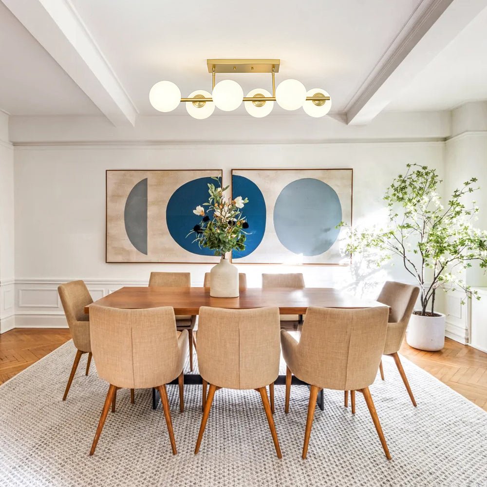 6-Light Opal Glass Globe Linear Island Chandelier