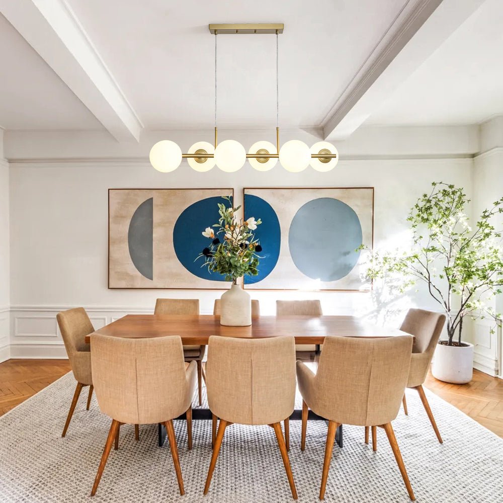 6-Light Opal Glass Globe Linear Island Chandelier