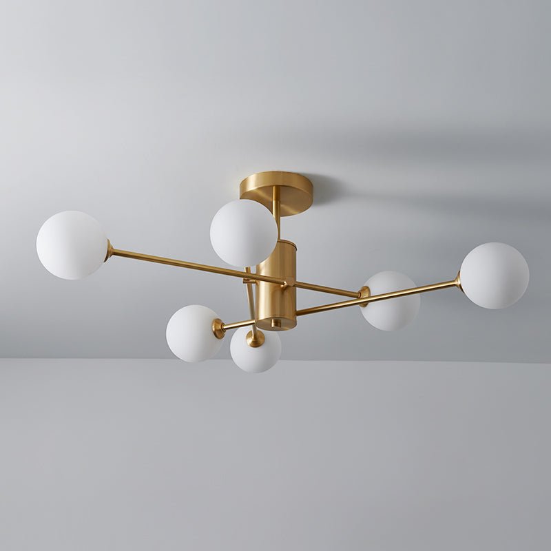 6-Light Opal Glass Globe Linear Sputnik Semi Flush