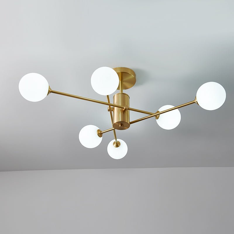 6-Light Opal Glass Globe Linear Sputnik Semi Flush
