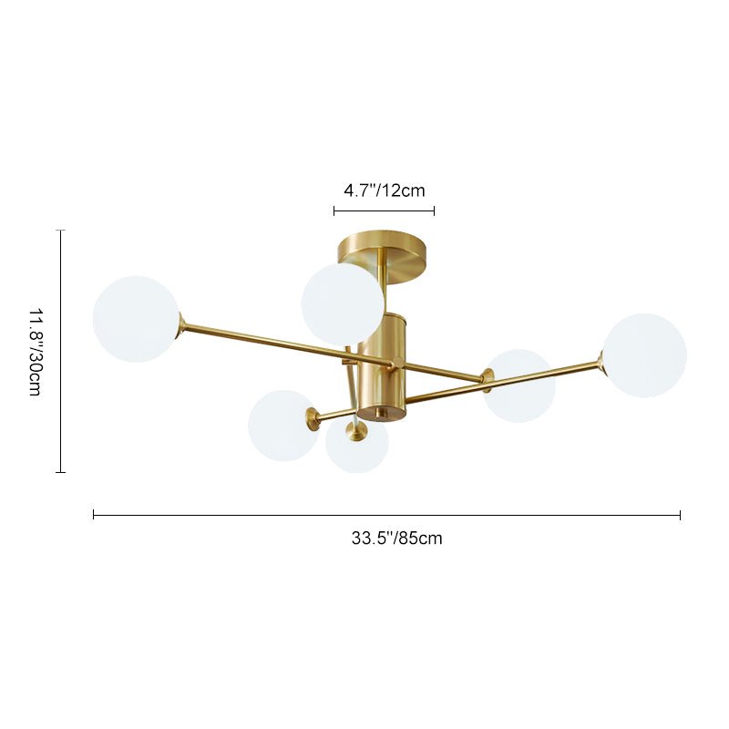 6-Light Opal Glass Globe Linear Sputnik Semi Flush