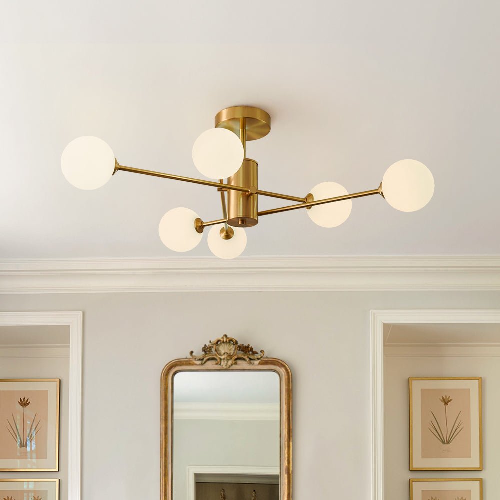 6-Light Opal Glass Globe Linear Sputnik Semi Flush