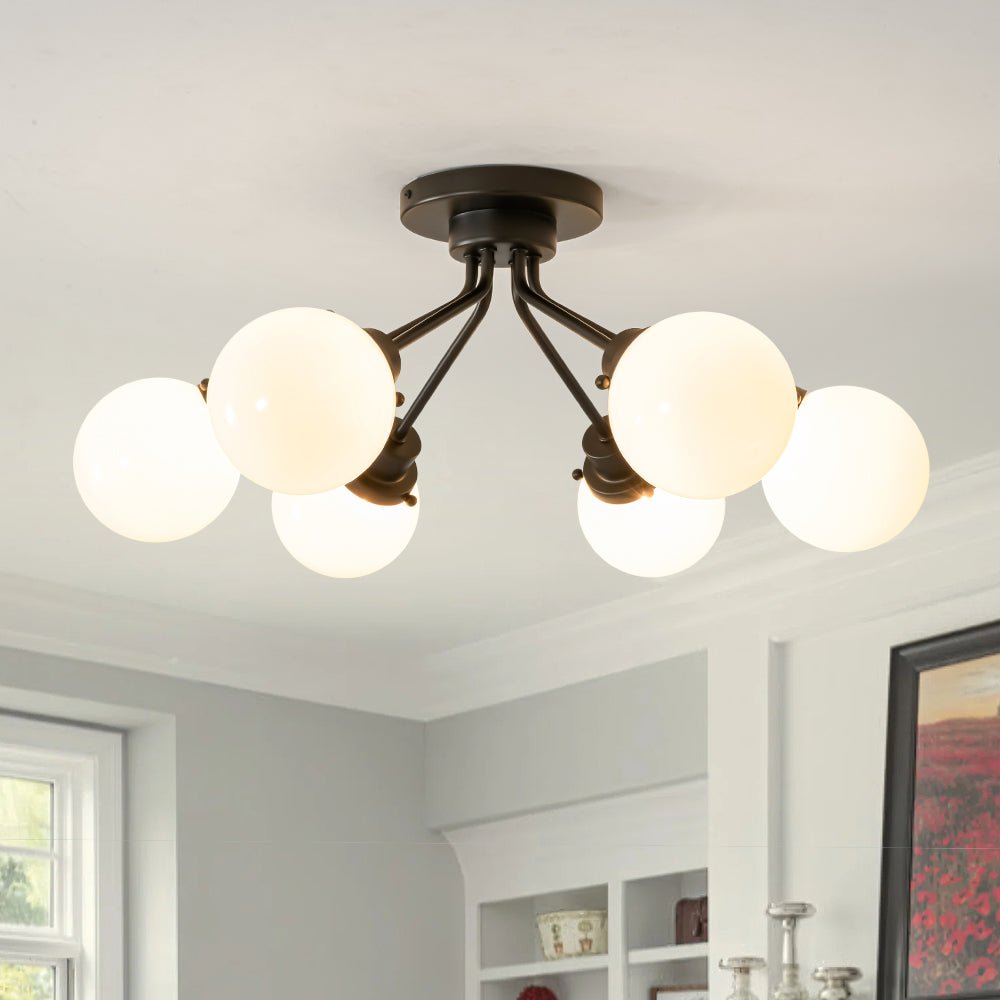 6-Light Opal Glass Globe Sputnik Semi Flush Mount