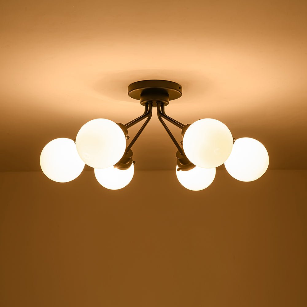 6-Light Opal Glass Globe Sputnik Semi Flush Mount