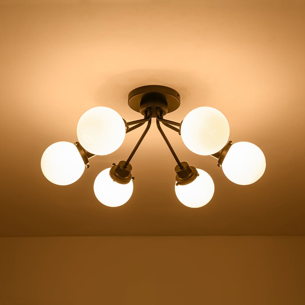 6-Light Opal Glass Globe Sputnik Semi Flush Mount