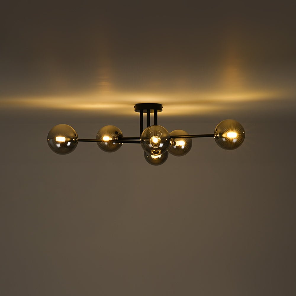 6-Light Smoked Glass Globe Linear Sputnik Semi Flush