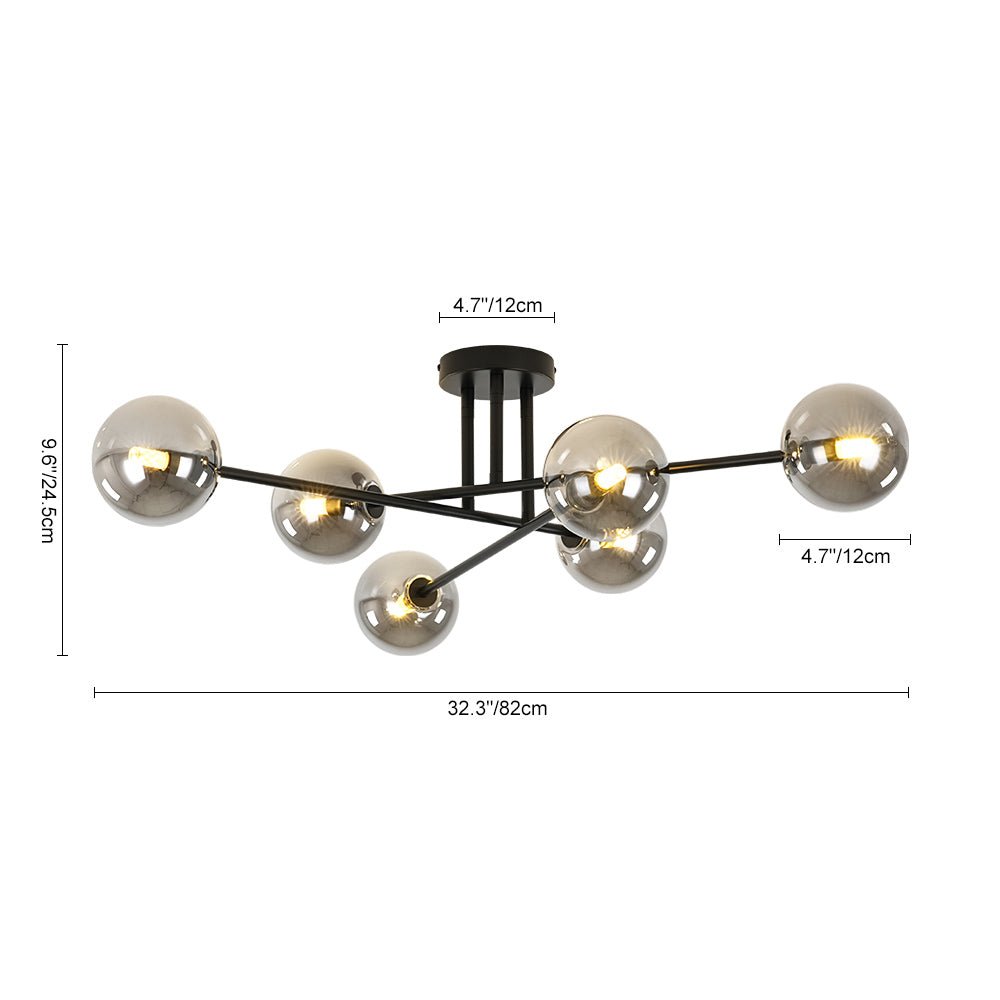 6-Light Smoked Glass Globe Linear Sputnik Semi Flush