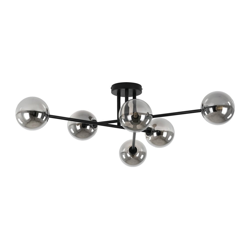 6-Light Smoked Glass Globe Linear Sputnik Semi Flush