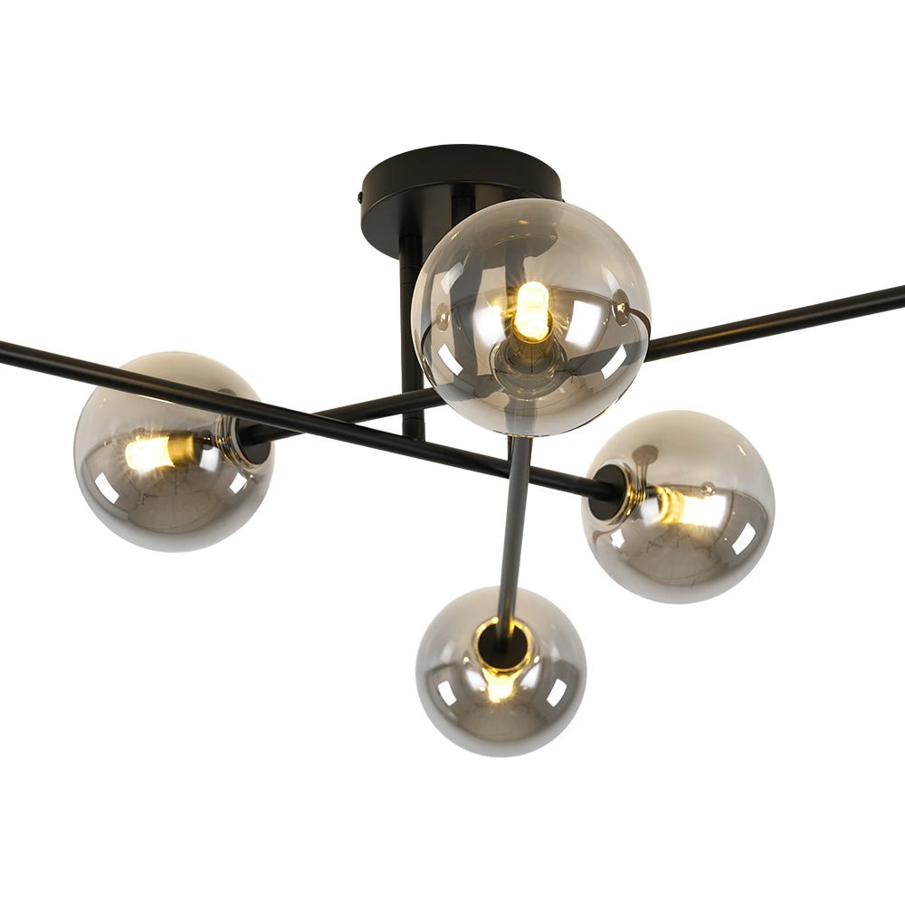 6-Light Smoked Glass Globe Linear Sputnik Semi Flush