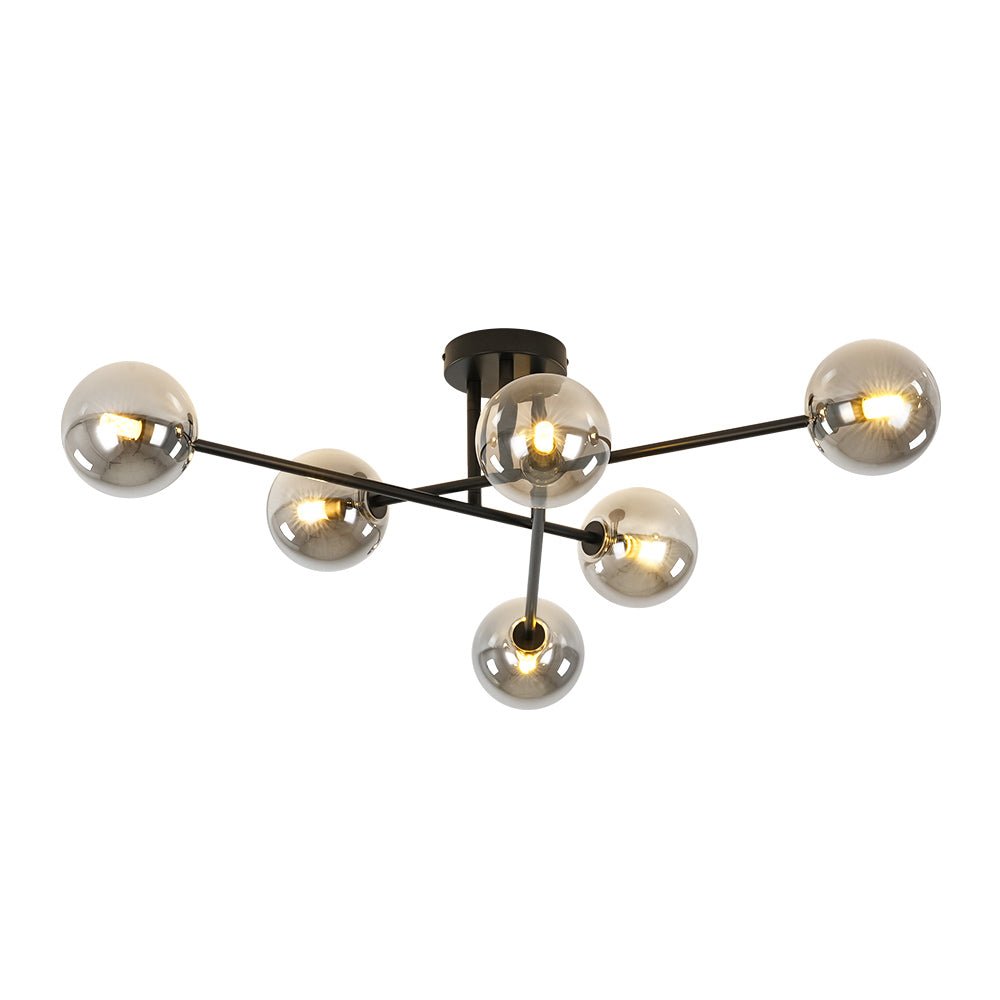 6-Light Smoked Glass Globe Linear Sputnik Semi Flush