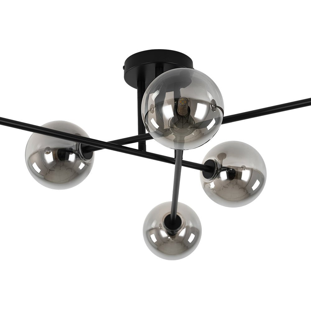 6-Light Smoked Glass Globe Linear Sputnik Semi Flush