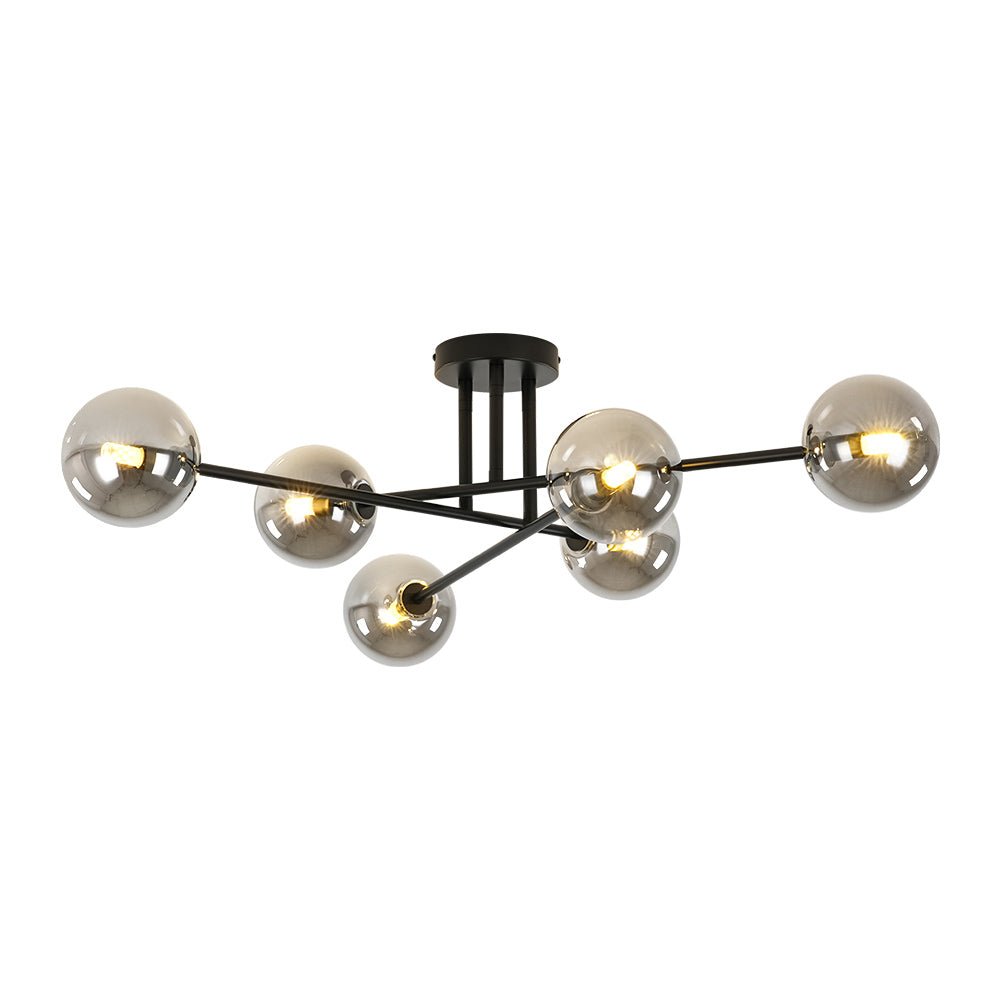6-Light Smoked Glass Globe Linear Sputnik Semi Flush