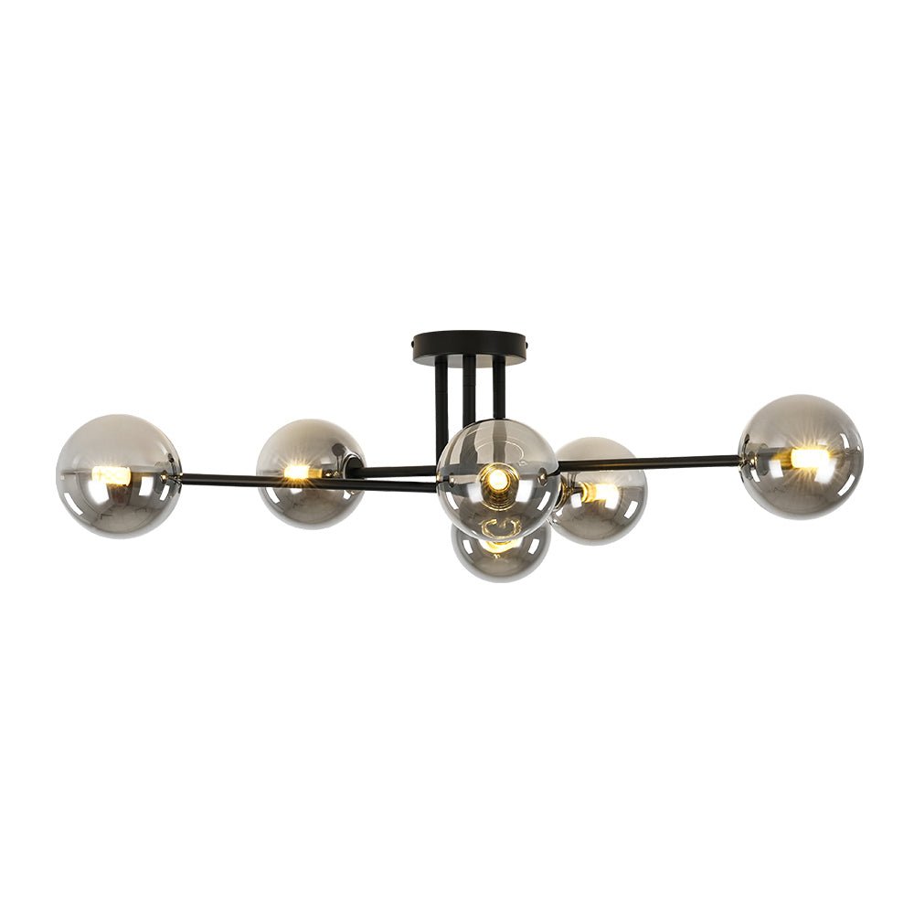 6-Light Smoked Glass Globe Linear Sputnik Semi Flush