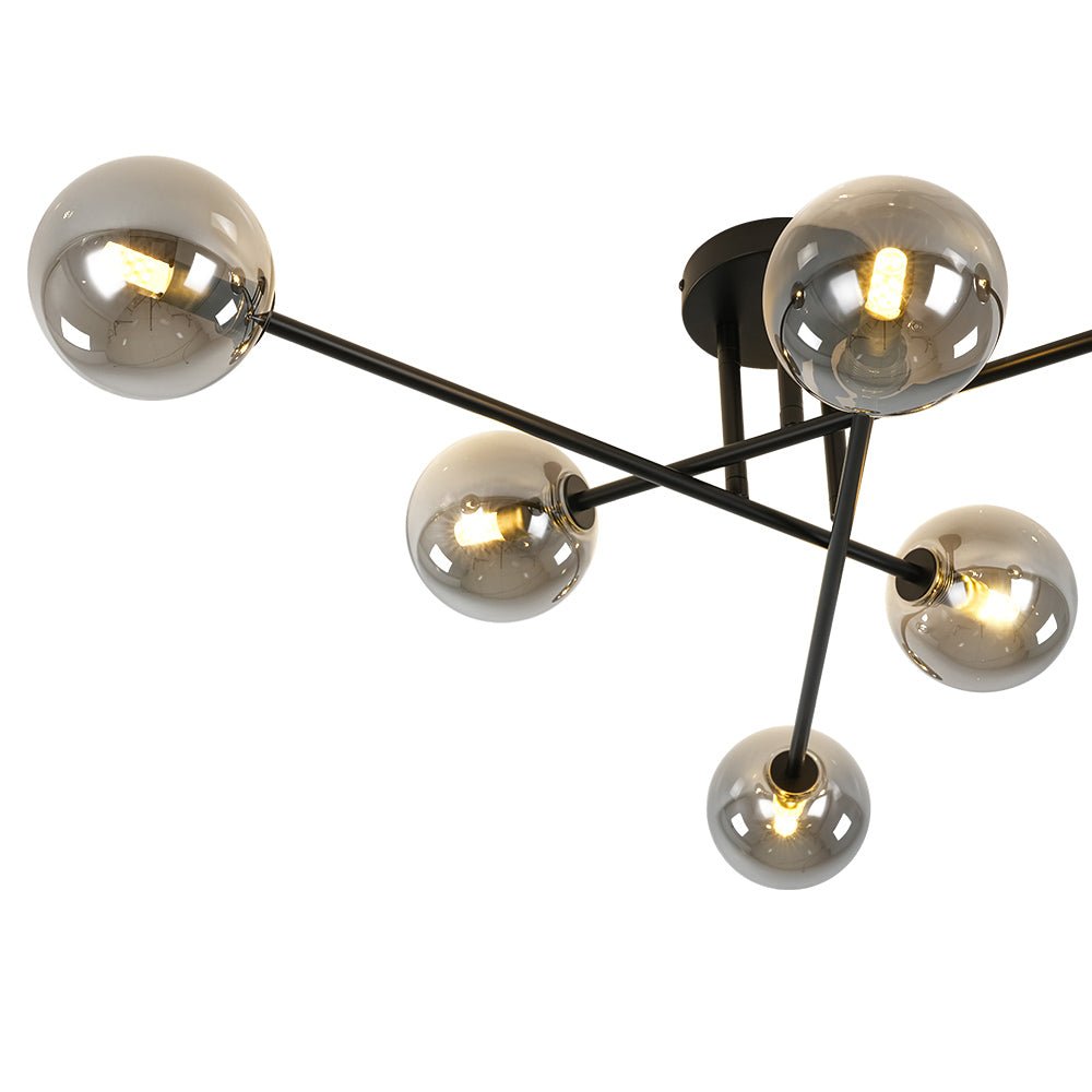 6-Light Smoked Glass Globe Linear Sputnik Semi Flush