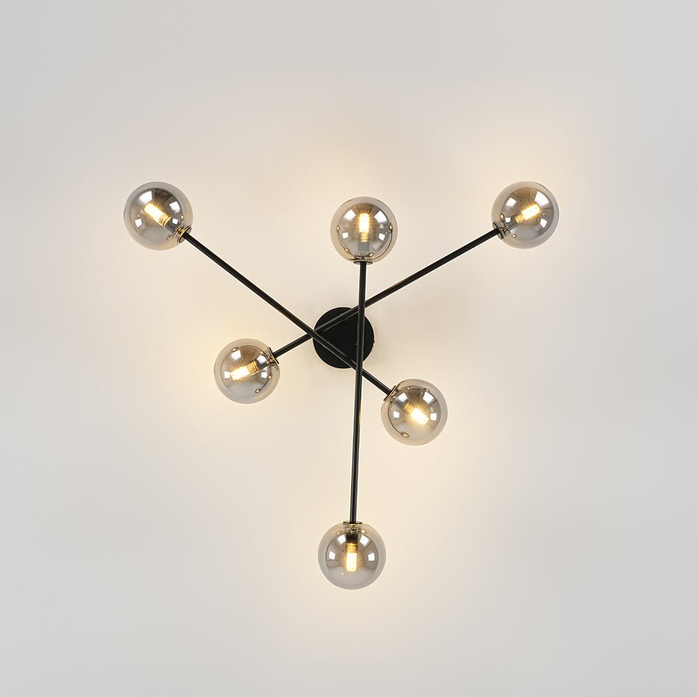 6-Light Smoked Glass Globe Linear Sputnik Semi Flush