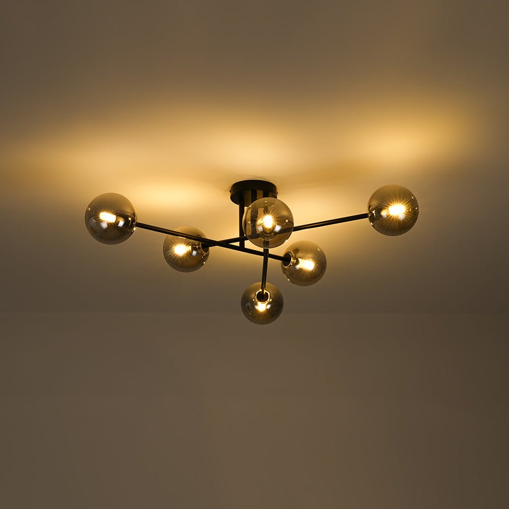 6-Light Smoked Glass Globe Linear Sputnik Semi Flush