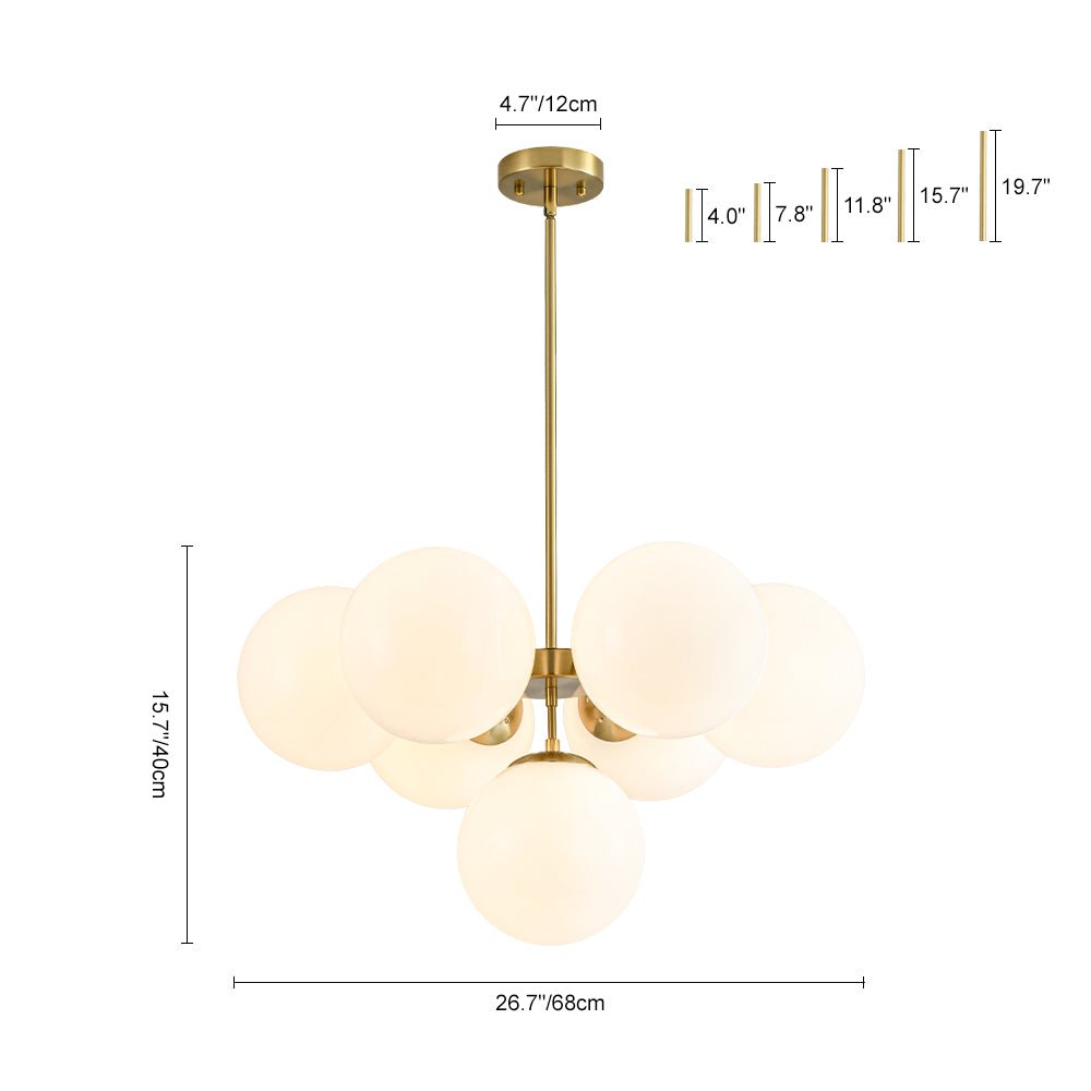 7-light Brass Sputnik Opal Glass Globe Bubble Chandelier