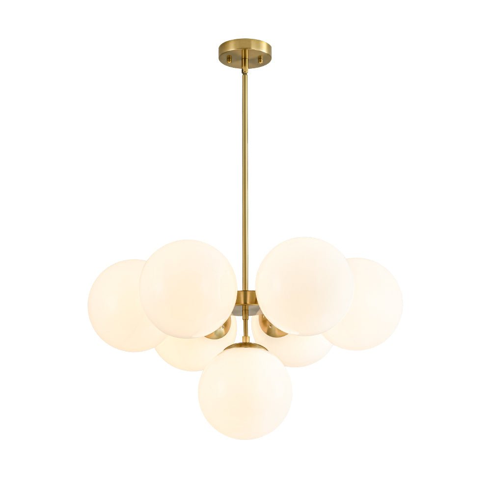 7-light Brass Sputnik Opal Glass Globe Bubble Chandelier