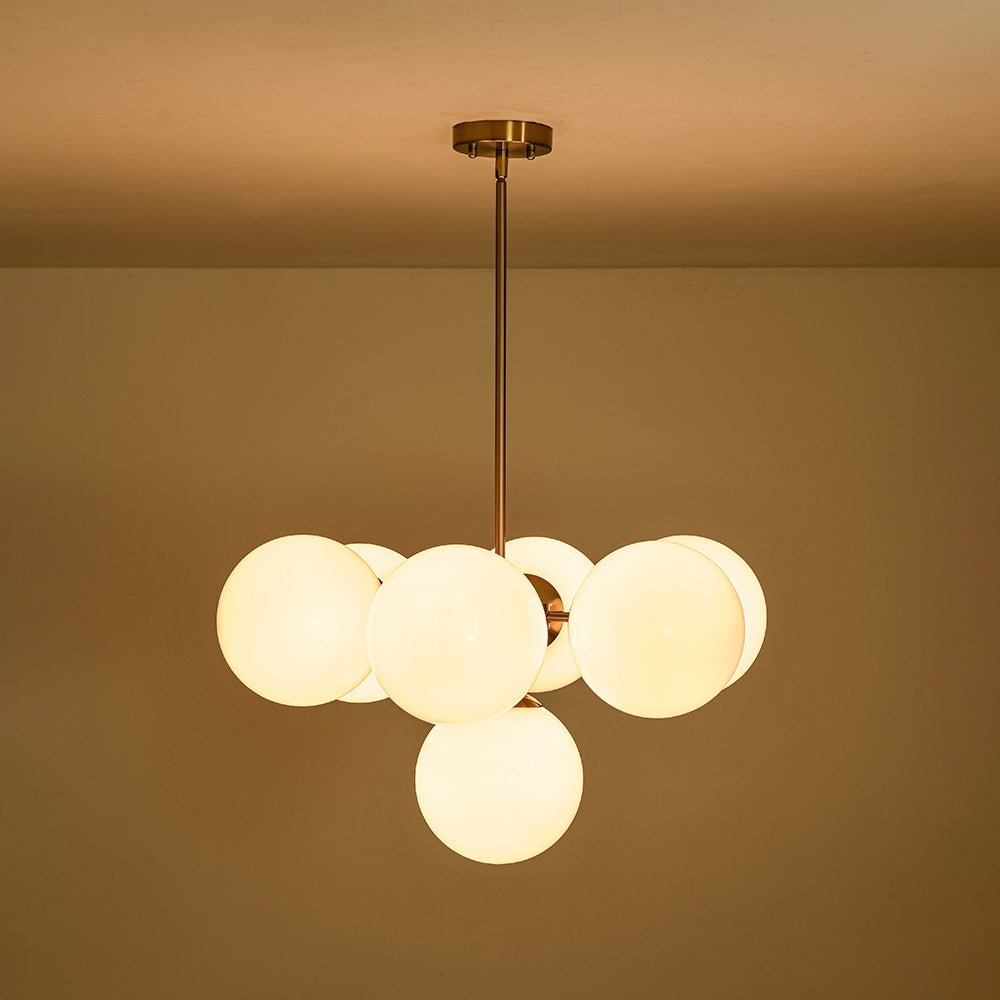 7-light Brass Sputnik Opal Glass Globe Bubble Chandelier