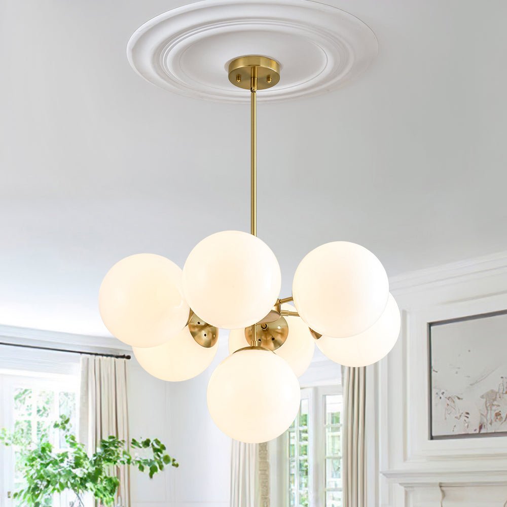 7-light Brass Sputnik Opal Glass Globe Bubble Chandelier