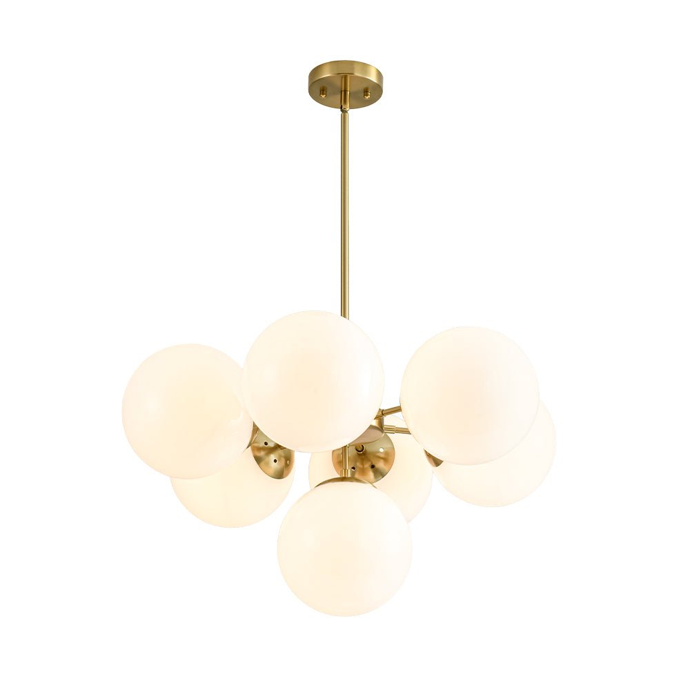 7-light Brass Sputnik Opal Glass Globe Bubble Chandelier