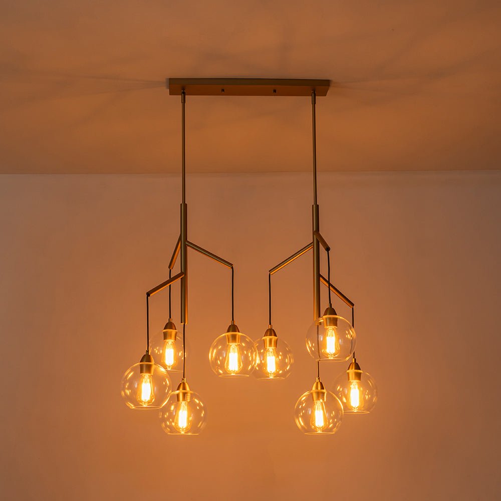 8-Light Branch Draped Glass Bubble Island Double Chandelier