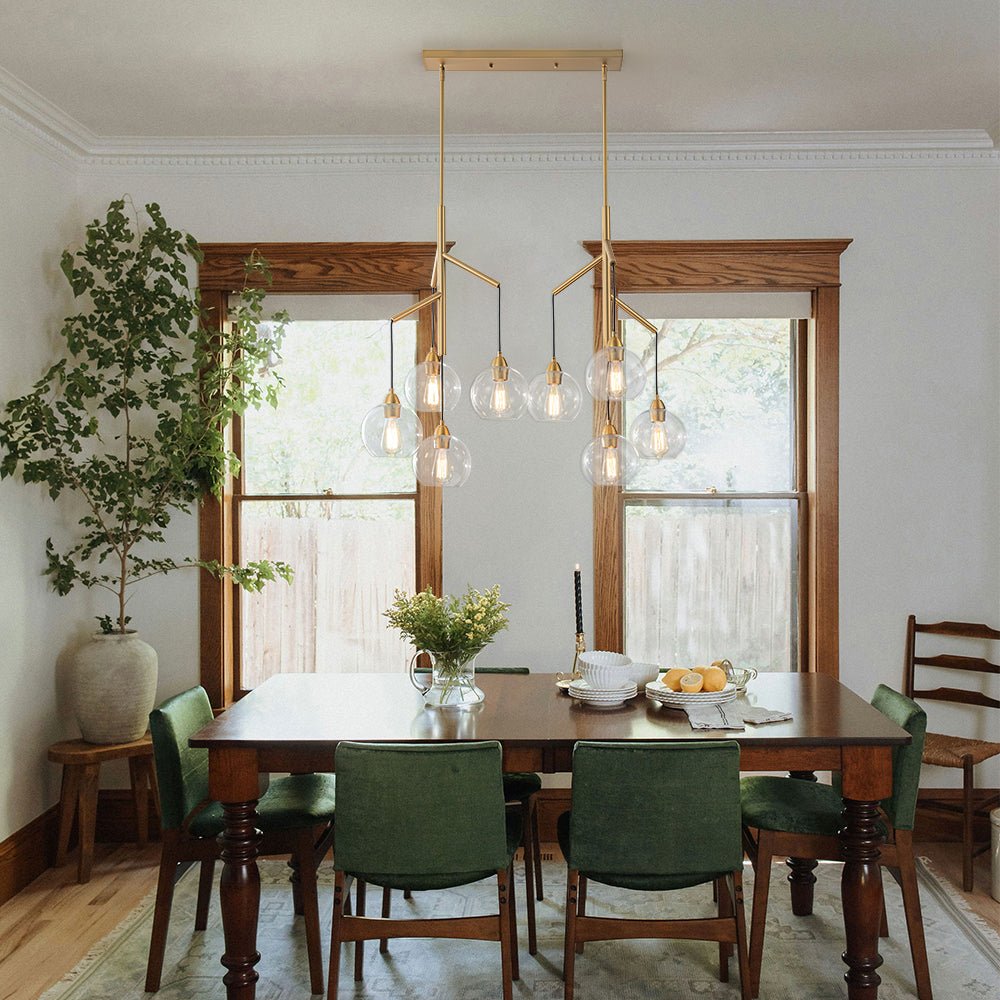 8-Light Branch Draped Glass Bubble Island Double Chandelier