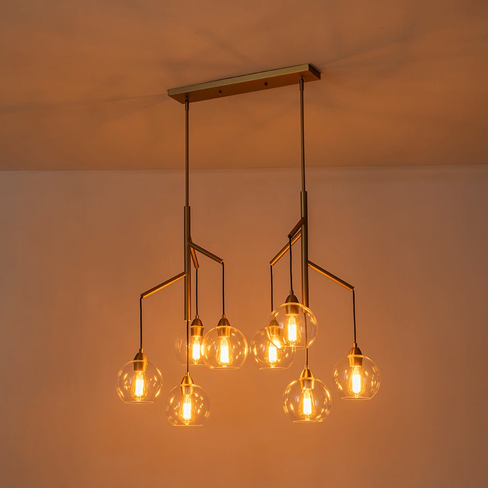 8-Light Branch Draped Glass Bubble Island Double Chandelier
