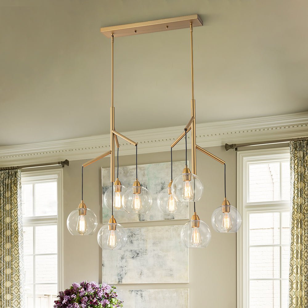 8-Light Branch Draped Glass Bubble Island Double Chandelier