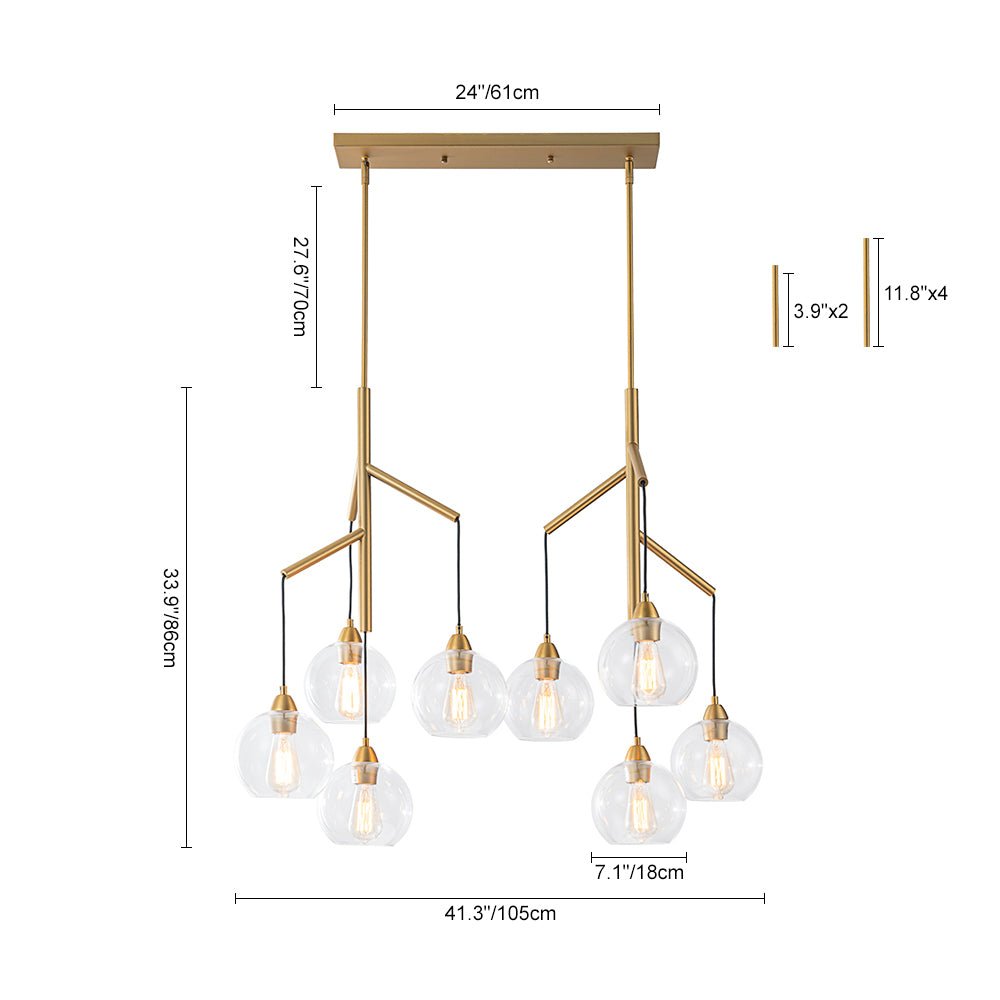8-Light Branch Draped Glass Bubble Island Double Chandelier