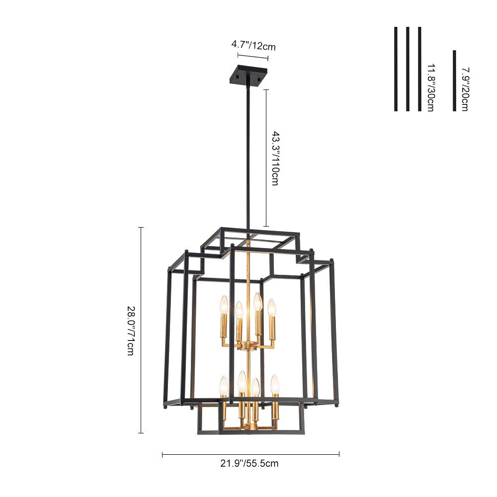 8-Light Candle Style Tiered Square Lantern Chandelier
