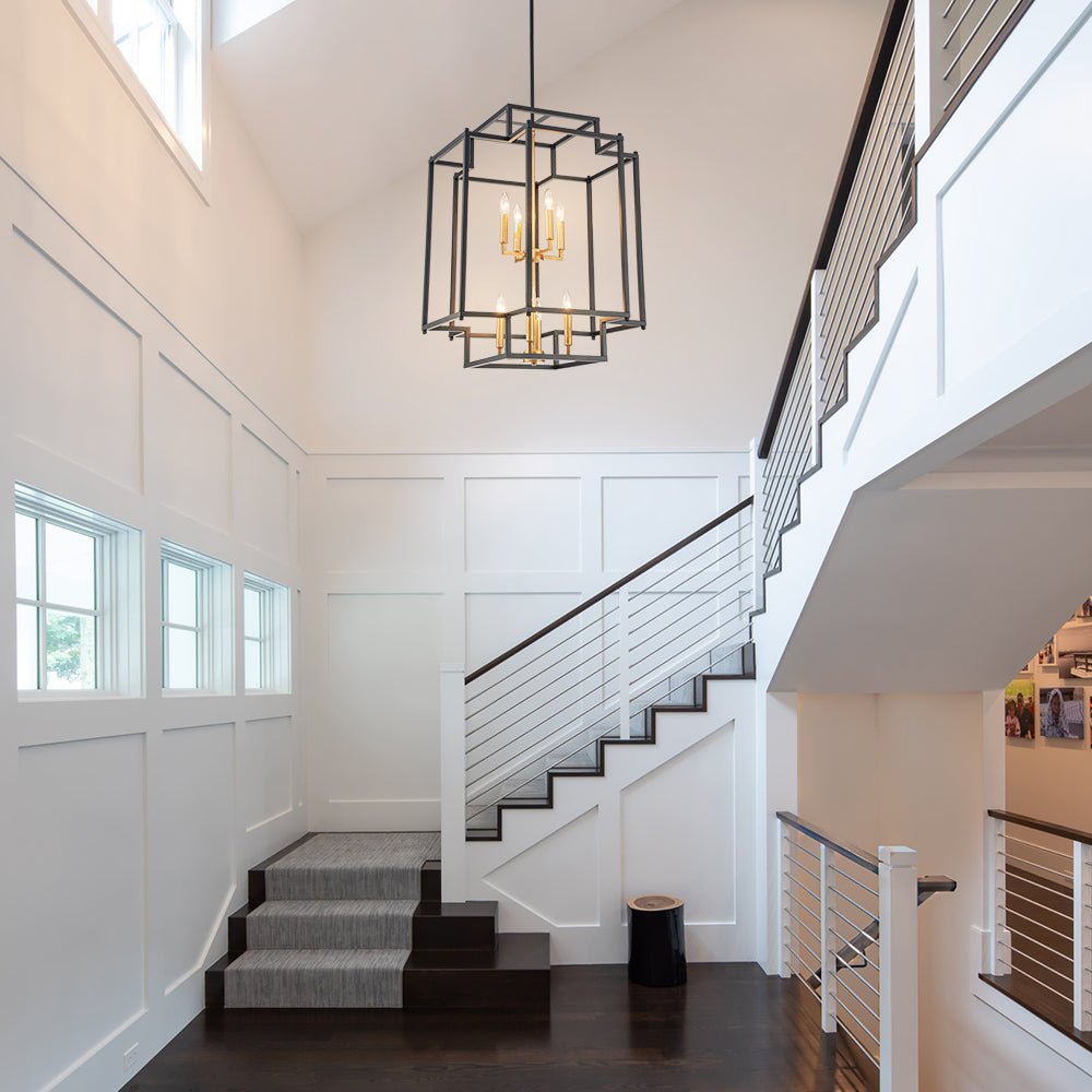 8-Light Candle Style Tiered Square Lantern Chandelier