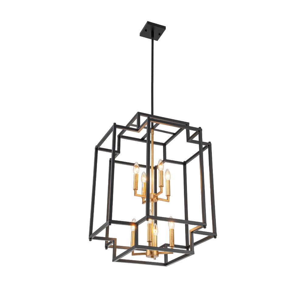 8-Light Candle Style Tiered Square Lantern Chandelier