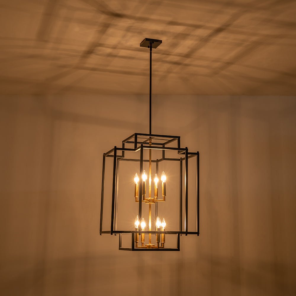 8-Light Candle Style Tiered Square Lantern Chandelier